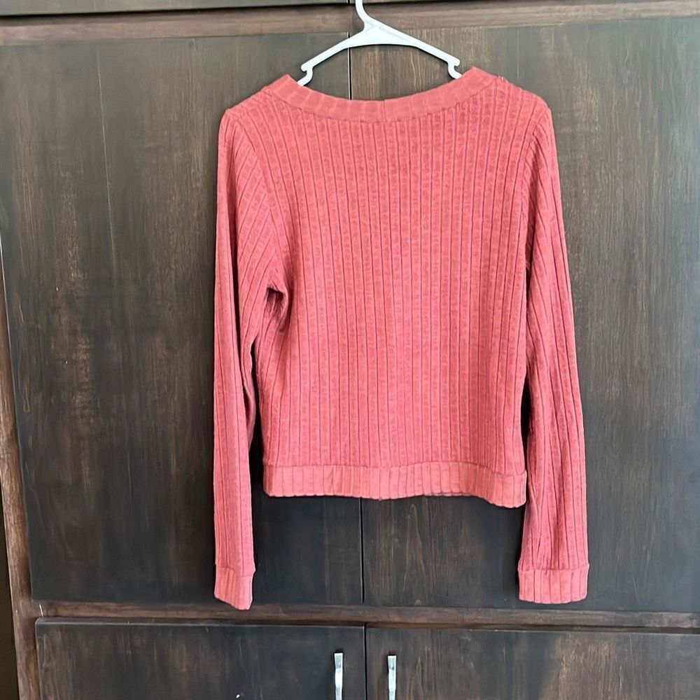 Lazy Sunday Rust Ribbed Cropped Button Top Size M… - image 2